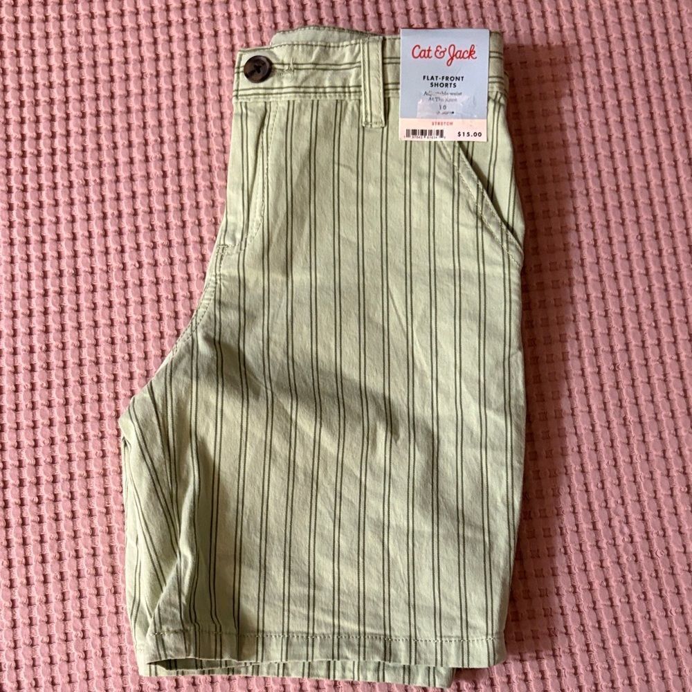 NWT 3 Pairs Cat & Jack Boys' Shorts Trio - Striped Green, Khaki, Denim Blue - Picture 4 of 5